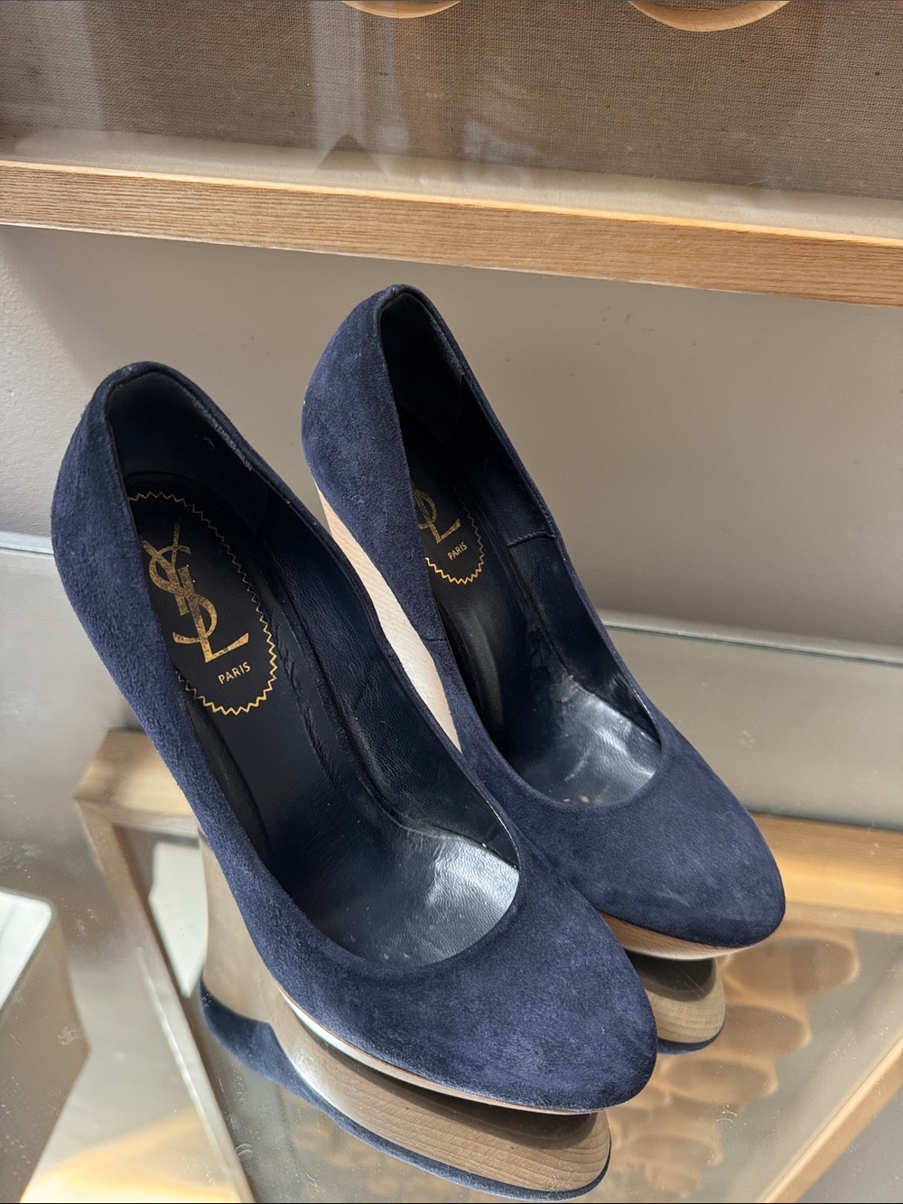 Saint Laurent Dark Navy Suede Pointed Pumps
